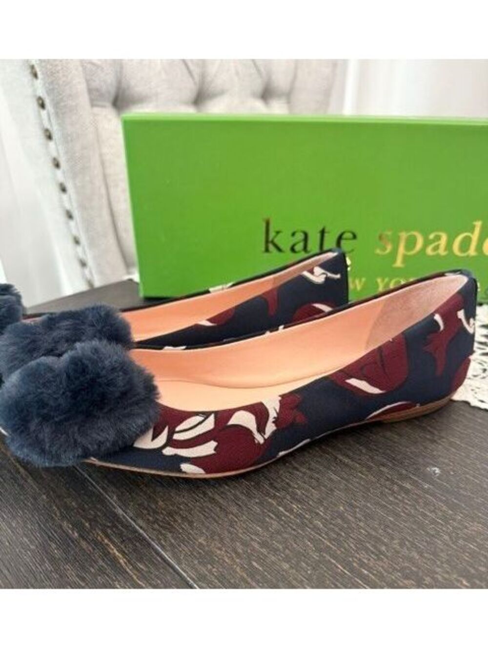 NWT Kate Spade New York Elon fox-print navy flats size 7.5